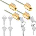 JaGely 4 Pcs Lock Cylinder 1.25 Inch Lock Replacement Parts Brass Door Cylinder with Hardened Break Away Tailpiece Brass Key with 8 Different Keys