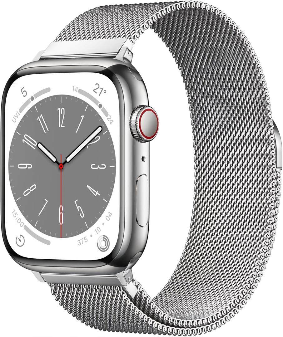 Original Stainless Steel Milanese Loop Compatible with Apple Watch Band 38mm 40mm 41mm 42mm 44mm 45mm 49mm, Magnetic Clasp Replacement Band for iwatch Series 9, Ultra 2, SE, Ultra, 8 7 6 5 4 3 2 1, (Silver)
