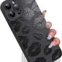 Lips Kiss Case for iPhone 15 Pro Max Case Cute Lipstick Kisses Blooms Design Soft TPU Shockproof Protective for Women Girls Phone Cover - Black Lips Print