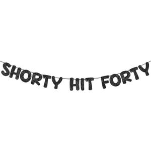 Fulmoon Pre Strung Shorty Hit Forty Banner Glitter 40th Birthday Decorations Funny Birthday Banner for Women and Men 40th Party Sign Gift 40 Year Party Favors Supplies (Black)