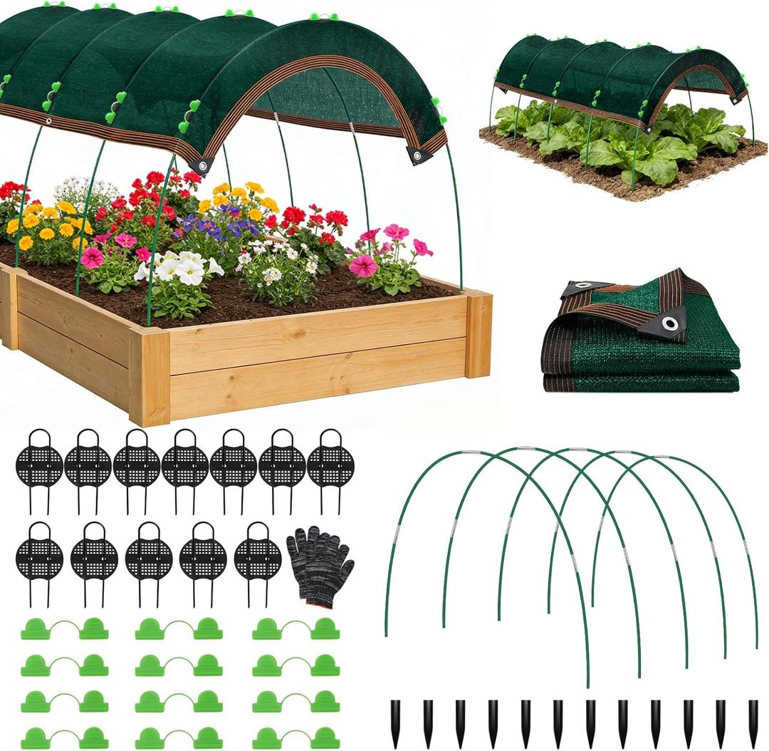 Uyittour Garden Shade Kit 78.7"x39.4", 70% Green Shade Cloth with Hoops for Plants, Raised Garden Bed Shade Cover for Heat Protection, Sun Shade for Outdoor Vegetables, Flowers & Greenhouse