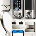 Veise VE07-H Fingerprint Smart Locks for Front Door with Handle Set, App Control, Keyless Entry Keypad Deadbolt, Digital Electronic Touchscreen, Easy Install, Auto Lock, Satin Nickel