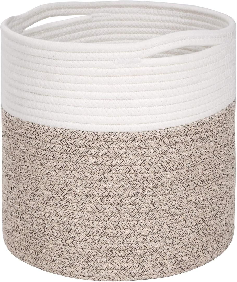 MINTWOOD Design 11 x 11 Inches Cotton Rope Basket for Flower Pot and Indoor Floor Planters, Decorative Round Woven Plant Pot Basket, Planter Covers, Small Dog Toy Storage Baskets, Light Brown