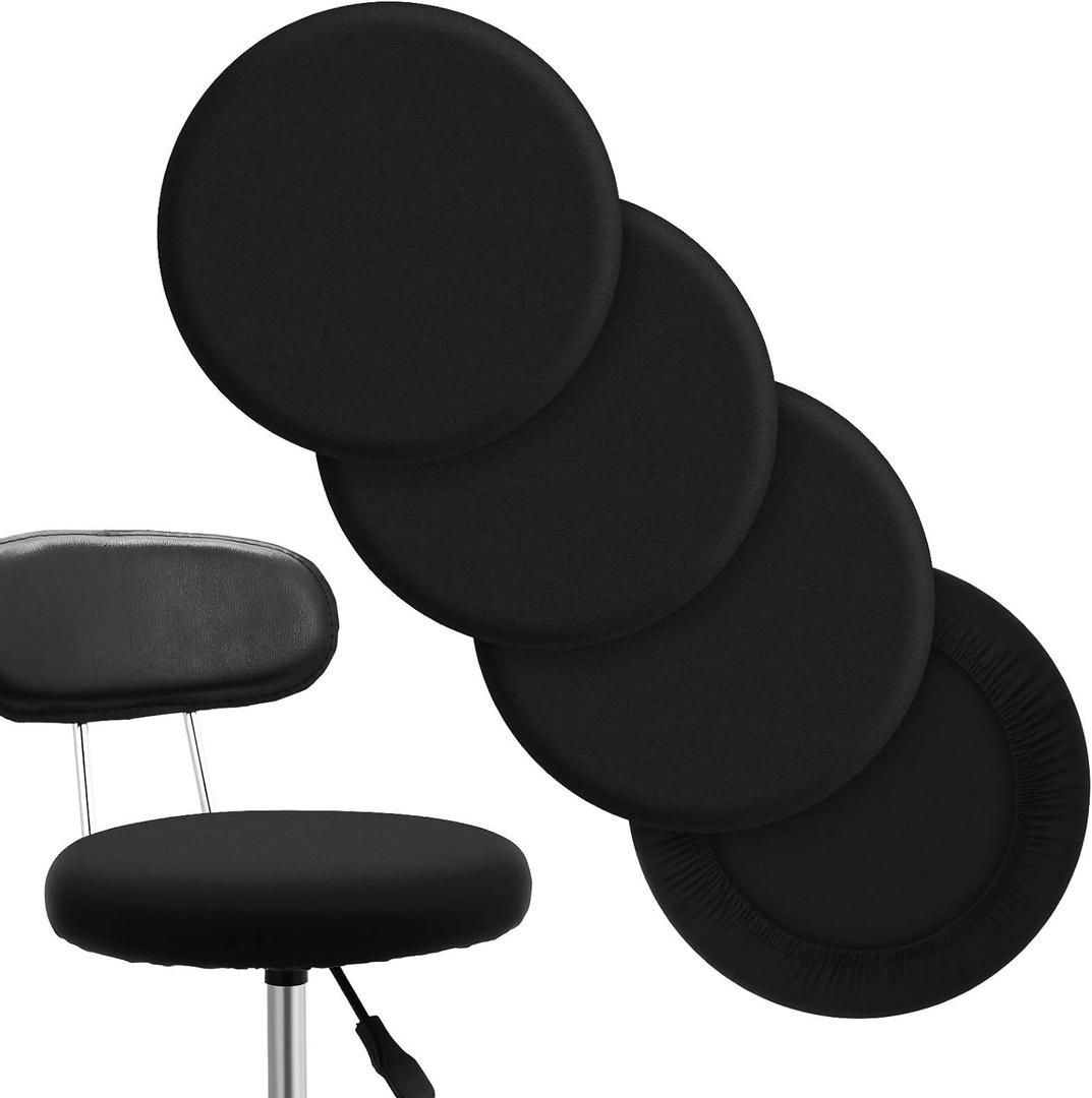 Tatuo Round Bar Stool Seat Covers Washable Stool Cushion Slipcover Elastic Bar Chair Covers for 14-17 Inch Chair (Black,4 Pieces)