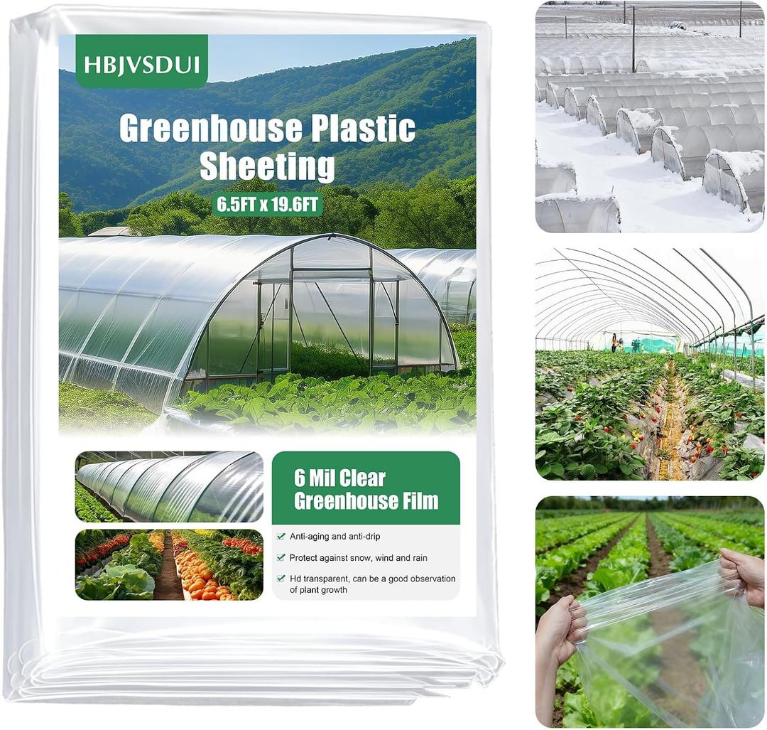 Greenhouse Plastic Sheeting, 6.5 x 19.6 FT 6 mil Clear Greenhouse Film, UV Resistant Polyethylene Film for Farms, Agriculture, Garden