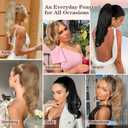Lommel Ponytail Extension 18Inch Claw Clip Ponytail Extension Brown with Golden Highlights Wavy Curly Claw Clip in Ponytail Hair Extensions, Natural Fake Ponytail Synthetic Hairpiece for Women