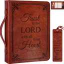 Extra Large Bible Cover Case for Men Women, Mens Bible Covers Cases Leather Bible Cover Carrying Case for Women Men with Handle Zippered Bible Book Cover Holder Bag Case (Brown, XL)