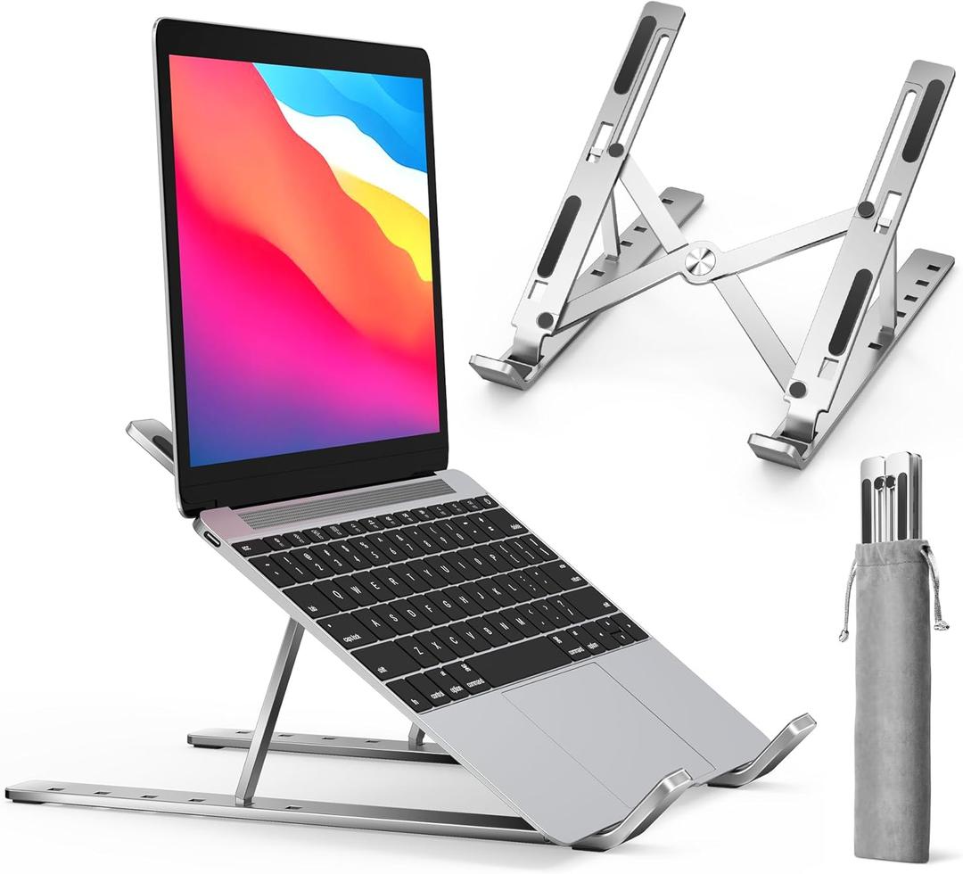 ivoler Laptop Stand, Laptop Holder Riser Computer Tablet Stand, 6 Angles Adjustable Aluminum Ergonomic Foldable Portable Desktop Holder Compatible with 10-15.6 MacBook,iPad, HP, Dell, Lenovo Silver