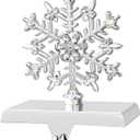 Snowflake Christmas Stocking Holder, 3D Silver Metal Stocking Holder Non-Slip Stocking Hangers for Mantle Fireplace Table Christmas Holiday Decoration