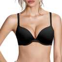Push Up Thick Padded Plunge Underwire T Shirt Lace Bra Lift Support for Women Add One Cup (38C, Solid Black Bra)