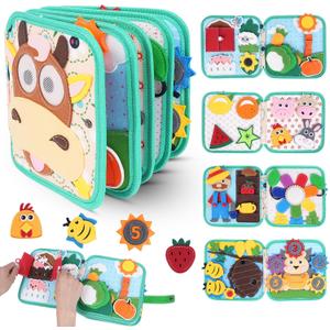 Cobelae Busy Book for Toddlers 1-3, Felt Busy Board for 1 Year Old, Montessori Quiet Book, Toddler Sensory Learning Activity Book, Travel Toys Gifts for Baby Age 1+