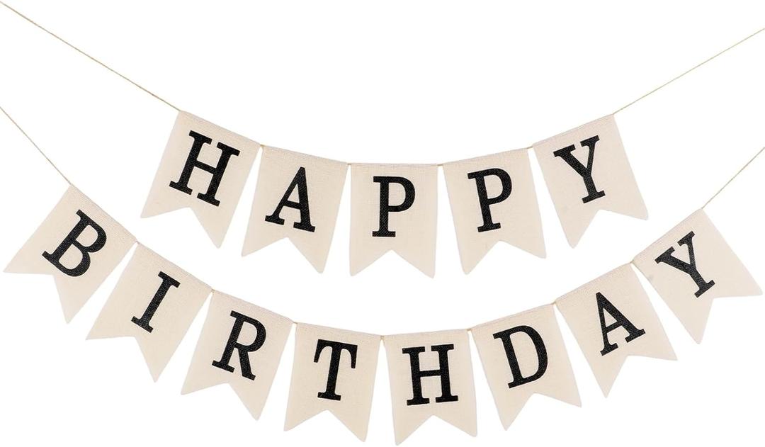 Matwsec Burlap Happy Birthday Banner, Reusable Happy Birthday Sign, Birth Decoration for Men Women Girl Boy Rustic Celebration Party Backdrops