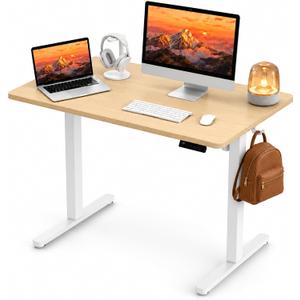 Electric Standing Desk, 40" x 24" Adjustable Height Sit Stand Desk, Small Space Workstation, Compact Computer Desk for Home Office, Stable Steel Frame (Natural)