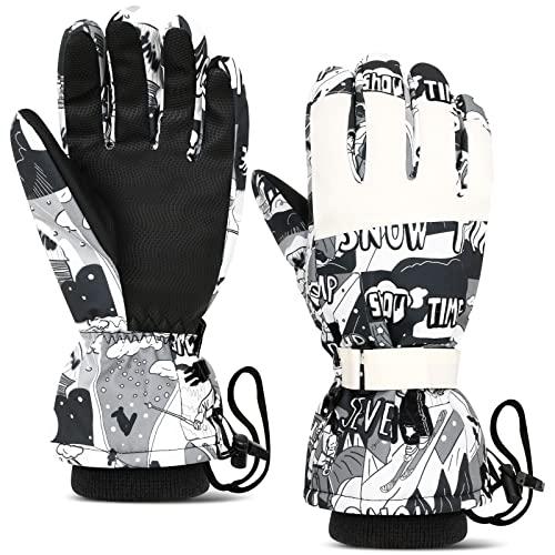 Lorpect Ski Gloves, Snow Gloves, Touchscreen Snowboard Glove, Winter Warm Glove for Cold Weather Size S White