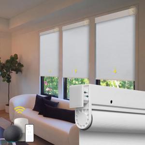 Motorized Blinds No Drill Automatic Blinds for Windows Cordless Roller Shades Electric Blinds with Remote Control Smart Blinds (White, 25 x 72)