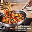 LOLYKITCH 13 Inch Hybrid Nonstick Wok with Lid, Double-Sided Honeycomb Stainless Steel Wok Pan, Long Handle, Induction Compatible, Oven & Dishwasher Safe
