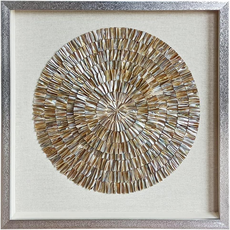24"x24" 3D Handmade Wall Decoration with Shadow Box Framed Front Glass for Living Room Dining Room Entrance Corridor Bedroom Wall Decor (Pearl Shell 24"x24")
