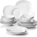 MALACASA Dinnerware Sets, 24-Piece Porcelain Square Dishes, Grey White Ceramic Dish Set for 6, Chip and Scratch Resistant Plates and Bowls Sets, Series ELISA