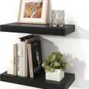 Black Floating Shelves for Wall, 7.9" Deep Wall Mounted Floating Shelves for Bedroom, for Wall, Living Room, Kitchen, for Books/Storage/Room Decor (Black, 16")