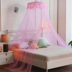 VISATOR Mosquito Net Bed Canopy for Girls,King Canopy Bed Curtains Queen Size from Ceiling,Dome Mosquito Netting Bed Tent Twin Girls Canopy Bed Decor for Baby Crib,Kid Bed and Adult Beds (Pink-Dome)