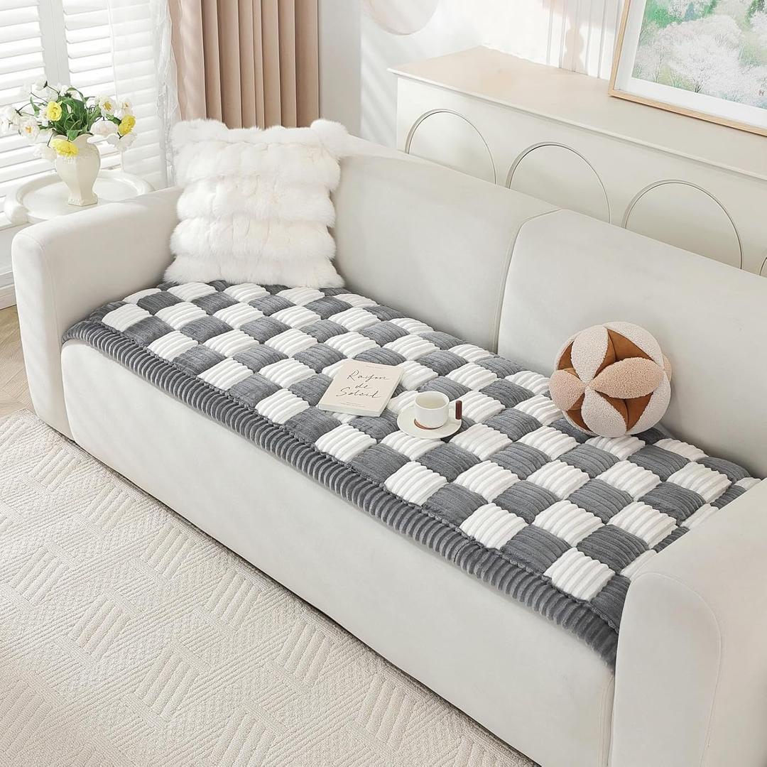 OstepDecor Fluffy Faux Fur Couch Covers, Sofa Cover Washable, Super Soft Plush Couch Blanket Cover, Thick Cozy Sofa Slipcovers Furniture Protector for Couches and Sofas (27.6" x 59.1", Dark Grey)