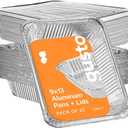 GUSTO [25 Count 9x13 Inch Aluminum Pans With Lids, Half Size Deep Steam Foil Pans with Lids - Table Pans for Baking, Cooking, Heating, Storing and Food Prepping (Formerly Comfy Package)