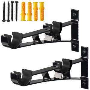 1 Inch Double Curtain Rod Bracket Heavy Duty Curtain Rod Hooks for Curtain Rod Wall Mounted Curtain Rod Holders, 2 Pack(Black)
