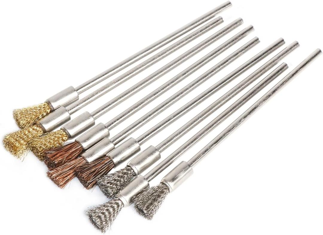 Wire brush 9pc/10Pc Stainless Steel Wire End Brush Brass Pen Shape Bristle Scratch Brushes Extension rod 1/8" Shank For Power Rotary Tool Power tool accessories (Color : Mix 9pcs)