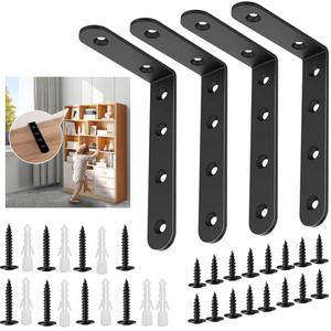 Anti Tip Furniture Anchors for Baby Pet Proofing, Furniture Wall Anchor Furniture Dresser Bookshelf Falling Prevention Device for Children (Black)