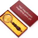 Hiceeden 10X Antique Magnifying Glass, Brass Handheld Magnifier with Wooden Handle, Decorative Reading Magnifying Lens, Vintage Gift for Elderly, Senior