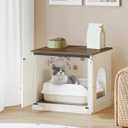 Hzuaneri Cat Litter Box Enclosure with Cushion, Hidden Litter Box Furniture with Removable Dividers, Reversible Entrance Left or Right Side, Cat House, Rustic White and Brown CB84514X