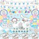 Birthday Decorations, cute Party Supplies Include Happy Birthday Banner, Hanging Swirls, Backdrop, Tablecloth, Tableware Set, Stickers,Cake Toppers, Balloons
