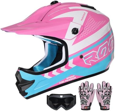 ROOZO Youth Dirt Bike Helmet DOT Certified - Full Face Motorcycle Helmet for Off-Road, ATV, Street Riding, Includes Adjustable Goggles & Protective Gloves, Large