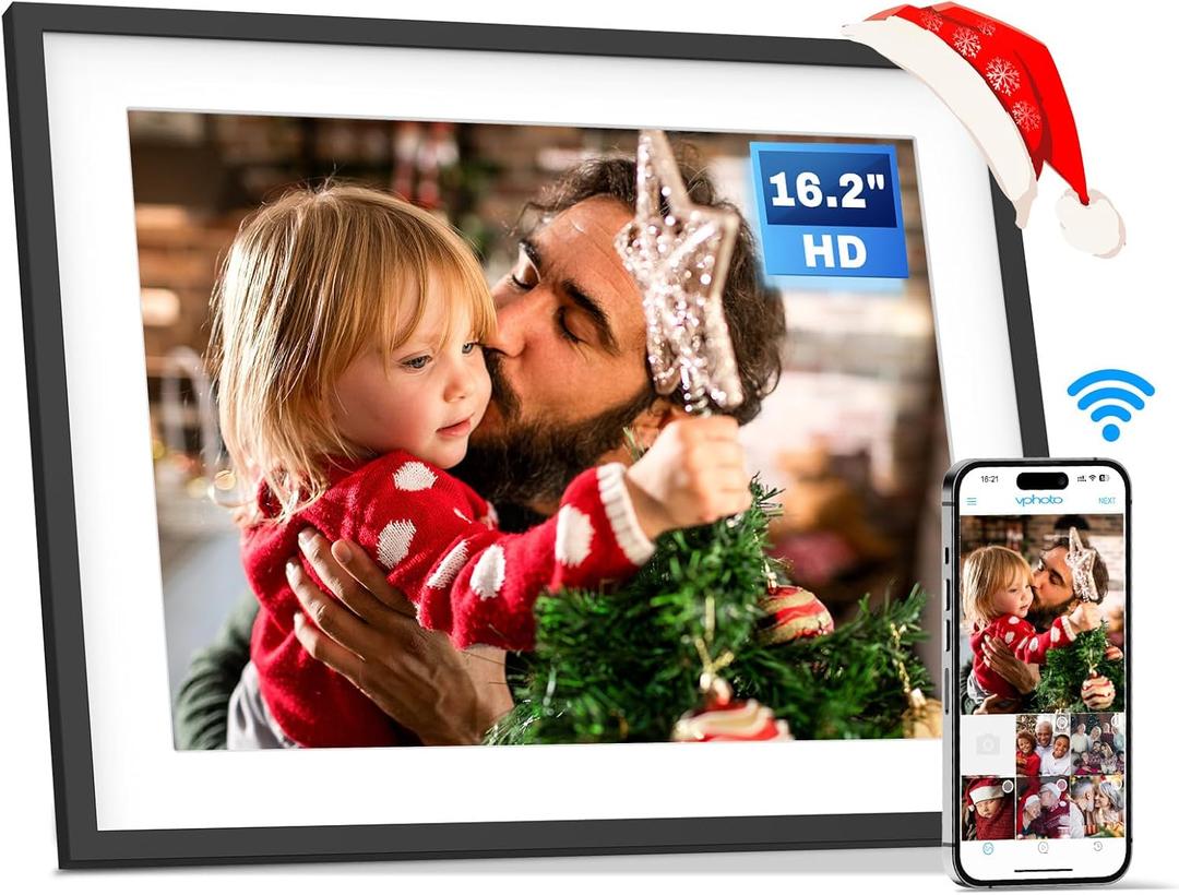 16.2-Inch 32GB Extra Large WiFi Digital Picture Frame, Smart Electronic Photo Frame with IPS HD Touchscreen, Wall-Mounted, Easy to Share Photos&Videos via App&Email for Mom