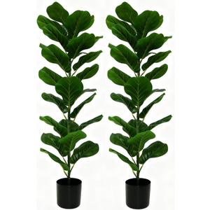 2 Pack Faux Fiddle Leaf Fig Tree - 40" Fake Tree with Black Planter & Artificial Turf, Floor Plants for Home or Office Decor, Artificial Plants Indoor Housewarming Gift