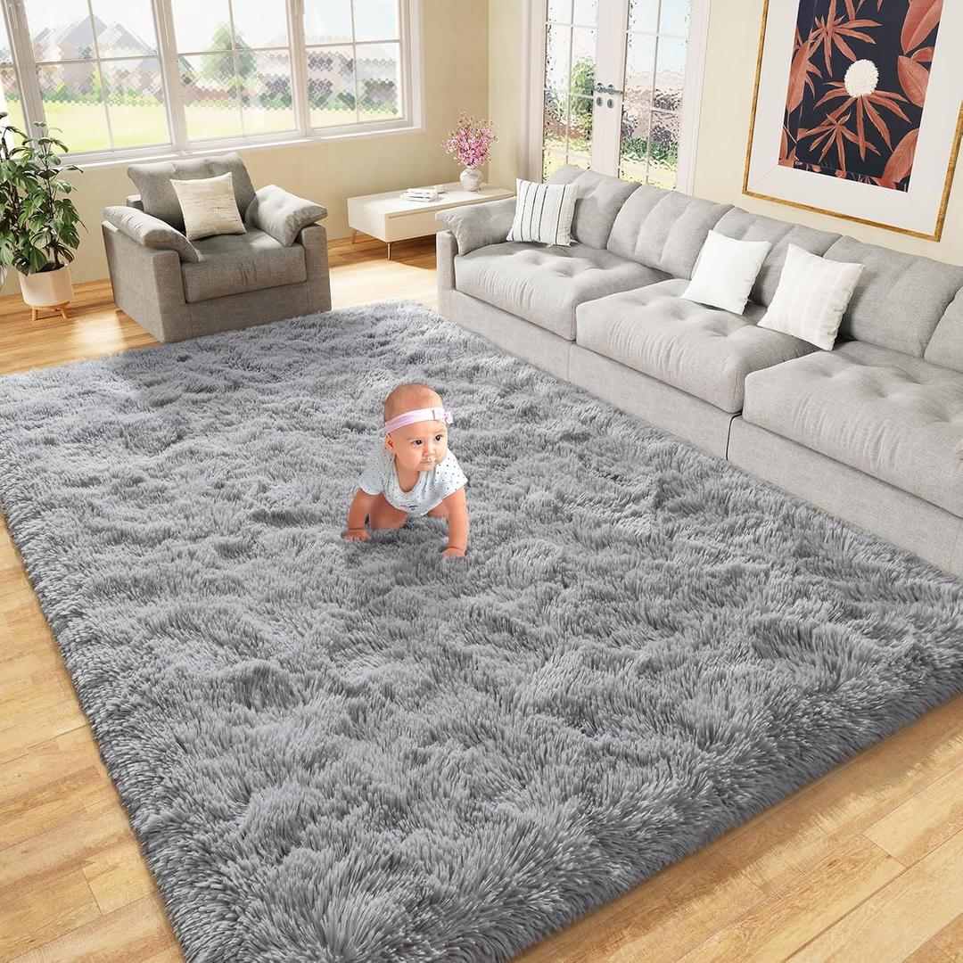 LOCHAS Ultra Soft Indoor Modern Area Rugs Fluffy Living Room Carpets for Children Bedroom Home Decor Nursery Rug 4x5.3 Feet, Gray (4' x 5'4", Grey)