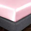 Homiest Blush Pink Satin Fitted Sheet Queen Size, Deep Pocket, Luxury & Ultra Soft Bedding
