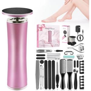 Electric Foot Callus Remover with 36 in 1 Pedicure Kit | Adjustable Speed | Up to 800 RPM | 60 Pcs Sandpaper Discs | Professional Electric Callus Remover for Feet for Dead Skin and Calluses (Pink)