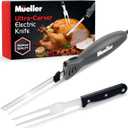 Mueller Ultra-Carver Electric Knife for Meat Slicing, Turkey Carving Knife, Bread Slicer, Crafting Foam, Stainless Steel Blades, Powerful Motor, Ergonomic Handle, Serving Fork Included, Grey