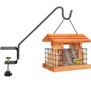 1 Pack Heavy Duty Deck Hook,Courtyard Decoration, 12Long Solid Steel Deck Railing Hooks for Hanging Bird Feeders,Planters,Suet Baskets,Lanterns,Wind Chimes,Clamp Mounted