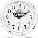 Desk Clock - Classic Vintage Clock and Decorative Shelf Decor,Silent Non-Ticking Clock with Distressed Metal Frame for Office, Bedroom and Home Decoration(Creamy White)