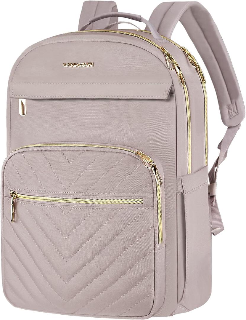 VANKEAN 17.3 Inch Laptop Backpack for Women Work Laptop Bag Fashion with USB Port, Waterproof Backpacks Stylish Travel Bags Casual Daypacks for College, Business, Light Dusty Pink