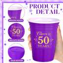 Ziliny 50 Pack 50th Birthday Decorations Birthday Cups 16 oz Disposable Plastic Gold and Purple Cheers to 50 Years Cups for Men Women Hot Cold Drinks for Wedding Anniversary Supplies(Purple)