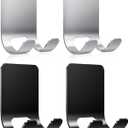 4Pcs Razor Holder, Shaver Hook Hanger, Multipurpose Self Adhesive Double Hooks, Silver Black Stainless Steel Shower Hooks, For Bathroom and Kitchen Storage, Includes Loofah, Towel, Plug, Clothes