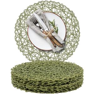 AHHFSMEI Paper Braided Round Placemats Set of 12 Natural Non-Slip Heat Resistant Table Mats for Dining Tables Woven Indoor & Outdoor Place mats(Green,12)