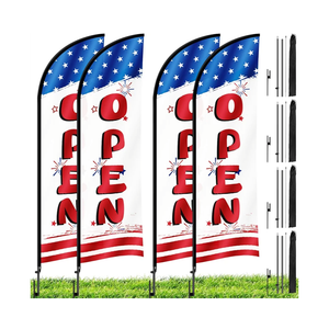 11FT Open Feather Flag with Pole Kit & Ground Stake, 4 Pack Advertising Flags for Outside Businesses and Events Promotion (Red, White & Blue)