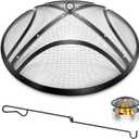 Fire Pit Spark Screen, Upgraded Outdoor Fire Pit Screen with Handle & Poker, Heavy-Duty Steel Fire Pit Cover Round Mesh Replacement Firepit Screen for Backyard/Beach/RV Camping (Black&Flower, 36 Inch)