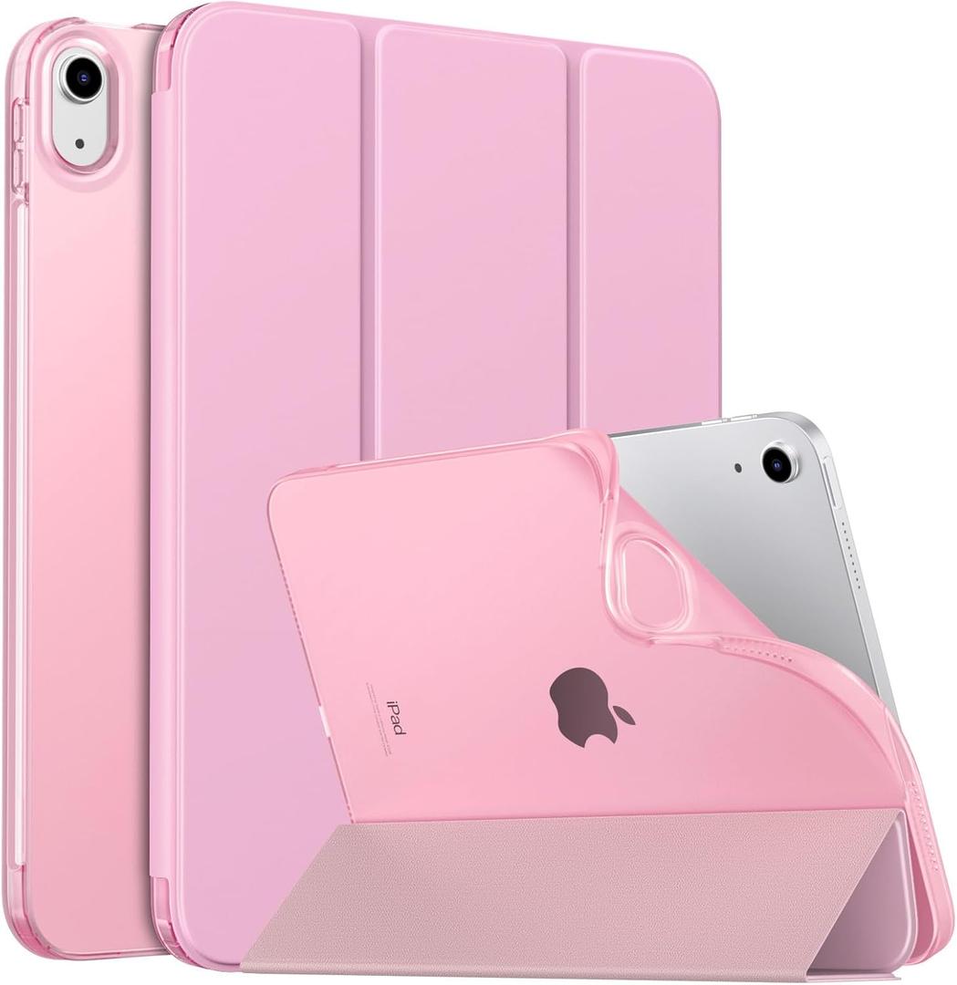 MoKo Case for New iPad (A16) 11th Generation 2025/ 10th Generation 2022, iPad 11 inch/ 10.9 inch Case with Soft TPU Translucent Frosted Back Cover, Auto Wake/Sleep, Support Touch ID, Flowers Pink