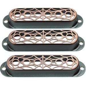 Guyker 3Pcs Single Coil Guitar Pickup Covers (52mm Pole Spacing), Copper Hollow Out Spider Web Style Pickup Mounting Ring Set Guitar Accessories Replacement Part(PS007, Bronze)