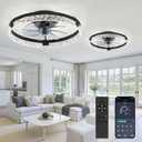 LEDIARY 2 Pack 20 Inch Low Profile Ceiling Fan with Lights and Remote, Dimmable Fandelier Ceiling Fans, Black Modern Flush Mount Ceiling Fan with 3 Color Temperature Change and 6 Speeds